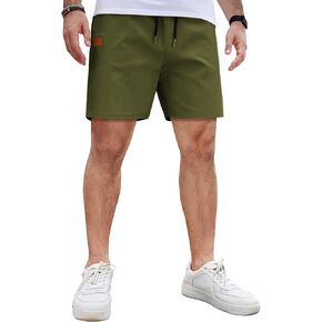 COOFANDY Men's Casual Cotton Shorts 5 Inch Summer Beach Shorts Lightweight Drawstring Elastic Waist Chino Golf Shorts