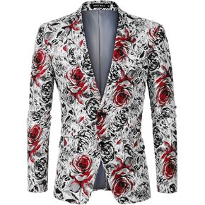 MAGE MALE Men's Floral Blazer Two Button Dress Party Suit Jacket Notched Lapel Slim Fit Stylish Top