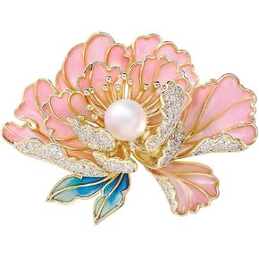 Dainty Flower Brooch Pin Graceful Cubic Zircon Peony Pearl Enamel Badges Lapel Pins Trendy Banquet Party Jewelry Accessories Gift for Women