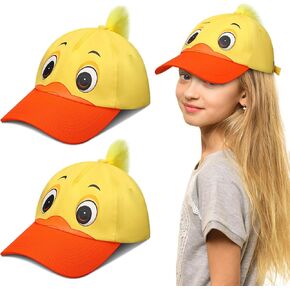 Riyiper 2 Pack Duck Hat Ducky Shaped Baseball Cap Funny Duck Hats Yellow Cute Baseball Hat Duck Print Hat with Adjustable Snap Back for Girls Boys Duck Theme Birthday Party