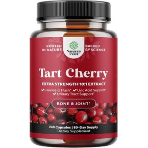 Extra Strength Tart Cherry Capsules - Tart Cherry Extract Capsules 7500mg Non-GMO Tart Cherry Fruit Equivalent per Serving - Advanced Uric Acid Cleanse and Joint Support Supplement - 240 Capsules
