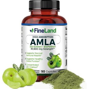 FineLand AMLA Gooseberry 20x Full Spectrum Extract Strength, 30,600 mg Eq. per Serving Max Strength, Enhanced Absorption with BioPerine®, 90 Veg Caps, VIT C Source, Antioxidant, Immune Support