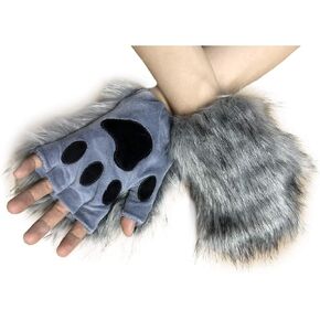 قفازات Anbiliwobo Fox Cat Wolf Paws Gloves التأثيرية أزياء الهالوين الفاخرة للحفلات التنكرية