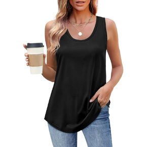 OFEEFAN Womens Tank Tops Loose Fit Scoop Neck Casual Summer Tops Curvy Hem