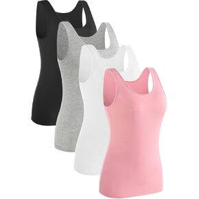 Rosyline 4 Piece Women Tank Tops Basic Sleeveless Undershirt Layering Tanks