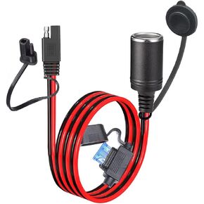 QOFOWIN 12AWG SAE إلى مقبس ولاعة السجائر أنثى للدراجات النارية 12 فولت - 24 فولت كابل تمديد لشواحن البطاريات وملحقاتها ذات التوصيل السريع العالمي SAE...