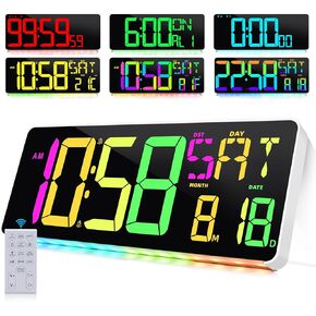 Large Digital Wall Clock with Remote Control 17.2" LED Large Display Timer with Temperature Date Week Auto DST Adjustable Brightness, Big Wall Alarm Clock for Living Room Office Garage Gym Seniors