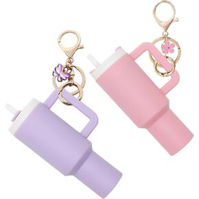 TOS Mini Tumbler Keychain Set of 2, Mini Cup Keychain for School Bag Key Ring or Lip Balm, Cute Tumbler Keychain