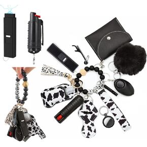 BATUMEYE Gift Set for Woman with Card Holder, Wristlet Lanyard,Pom Pom Ball,Travel Bottle Holder(cowprint)
