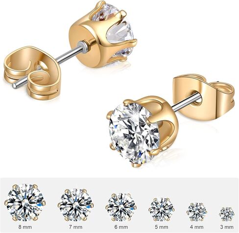 مجموعة 6 أزواج من الأقراط المرصعة، أقراط مكعبة شفافة من الفولاذ المقاوم للصدأ 316L من الزركونيا للنساء والرجال 3-8 مم in Kuwait