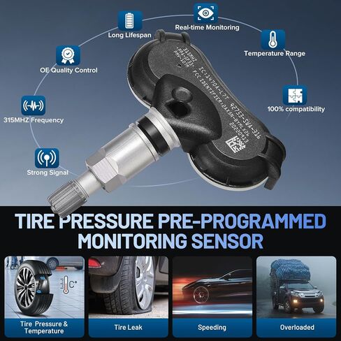 مستشعر TPMS، 42753-SWA-316 لمستشعر مراقبة ضغط الإطارات GM 315Mhz متوافق مع Honda Accord Crosstour CR-V Fit 2007-2015 استبدال مستشعر الإطارات # 42753-SWA-315 (4 عبوات) in Kuwait
