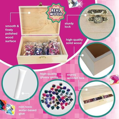 PURPLE LADYBUG صمم صندوق المجوهرات الخاص بك طقم أدوات حرفية للأطفال مع ملصقات الطين والأحجار الكريمة - صناديق مجوهرات للفتيات من عمر 8 إلى 12 عامًا وفنون وحرف يدوية للأطفال من سن 6 إلى 8 فتيات in Saudi Arabia