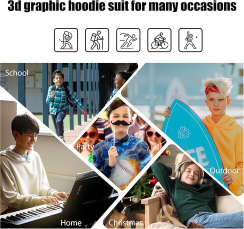 3D Novelty Hoodie Pullover for Boys Girls, Long Sleeve Hoodies Sweatshirt, Hoody Hooded for Kids Youth in Saudi Arabia