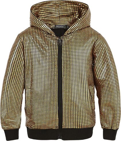 WULFUL Kids Boys Girls Fashion Hoodies 70s Disco Costume Party Sequin Metallic Sweatshirts with Pocket in Kuwait