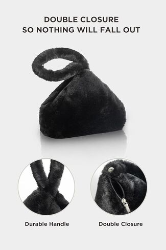 BABEYOND Faux Fur Purse for Women - Fluffy Furry Fuzzy Wristlet Clutch Purse Bags Soft Triangle Handbag for Wedding Party in Saudi Arabia
