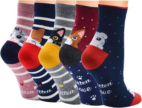 Women Cat Dog Socks Fun Funny Kitty Ankle Sock Ladies Girls Animal Sox Gift 5 Pairs in Kuwait