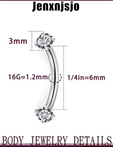 Jenxnjsjo F136 Titanium 16g 6/8/10mm Eyebrow/Rook/Snug/Vertical-Labret/VCH/Snake-Eyes/Anti-Tragus/Christina/Daith/Belly-Button/Bridge/Hood/Surface Curved Barbell Piercing Jewelry for Women Men in Saudi Arabia