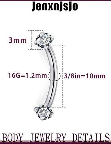 Jenxnjsjo F136 Titanium 16g 6/8/10mm Eyebrow/Rook/Snug/Vertical-Labret/VCH/Snake-Eyes/Anti-Tragus/Christina/Daith/Belly-Button/Bridge/Hood/Surface Curved Barbell Piercing Jewelry for Women Men in Saudi Arabia