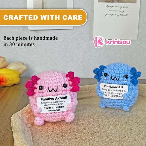 Positive Crochet Axolotl Gifts, Crocheted Emotional Axolotl Decor, Mini Inspirational Axolotl Gift for Women Pink 1Pc in Saudi Arabia