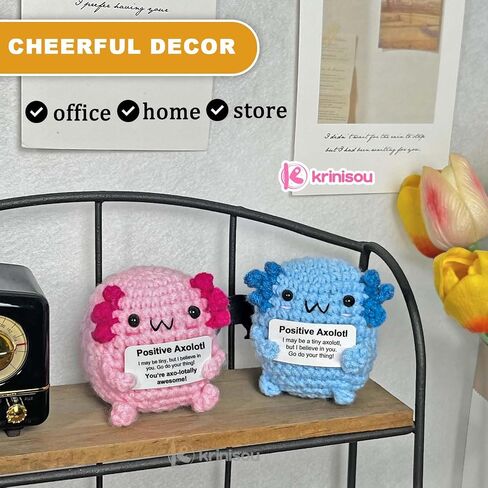 Positive Crochet Axolotl Gifts, Crocheted Emotional Axolotl Decor, Mini Inspirational Axolotl Gift for Women Pink 1Pc in Saudi Arabia