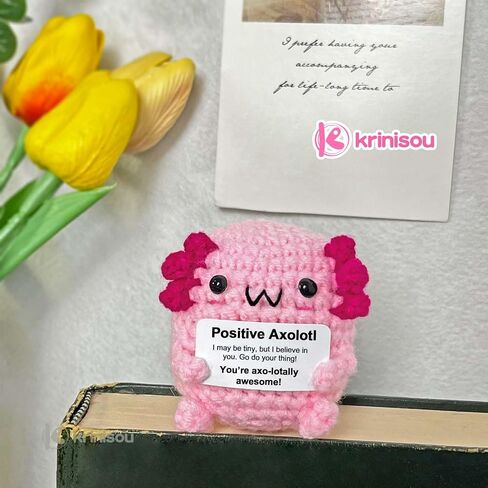 Positive Crochet Axolotl Gifts, Crocheted Emotional Axolotl Decor, Mini Inspirational Axolotl Gift for Women Pink 1Pc in Saudi Arabia