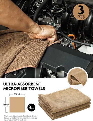 Fantasticlean 9PCS Car Interior Detailing Set, Microfiber Cloth & Applicator, Single-Head Detailing Brushes, Natural Bristles, Scratch-Free & Ultra-Soft for Seats Leather Care or Cleaning in Kuwait