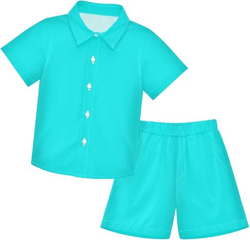 3T Toddler Boy Shorts Set Teal Hawaiian Button Down Shirts Summer Outfits for Little Boy in Kuwait