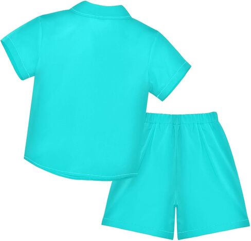 3T Toddler Boy Shorts Set Teal Hawaiian Button Down Shirts Summer Outfits for Little Boy in Kuwait