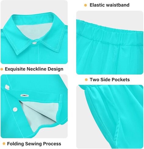 3T Toddler Boy Shorts Set Teal Hawaiian Button Down Shirts Summer Outfits for Little Boy in Kuwait