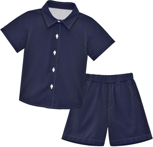 3T Toddler Boy Shorts Set Teal Hawaiian Button Down Shirts Summer Outfits for Little Boy in Kuwait