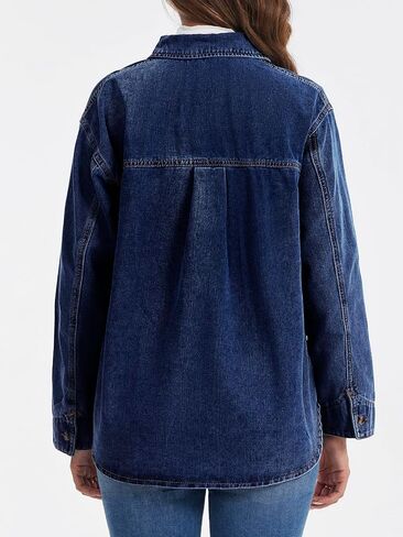 Tankaneo Womens Long Sleeve Denim Tops Casual V Neck Button Down Loose Fit Pullover Jean Shirts in Saudi Arabia