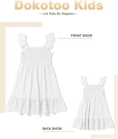 Girls Summer Dresses Cute Double Layer Ruffle Sleeve Smocked Flowy Dress 6-15 Years in Saudi Arabia