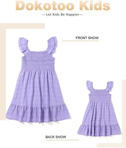 Girls Summer Dresses Cute Double Layer Ruffle Sleeve Smocked Flowy Dress 6-15 Years in Saudi Arabia