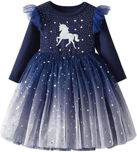 DXTON Girls Toddler Tutu Dresses Winter Long Sleeve Tulle for Party Casual Outfits 2-12T in Kuwait