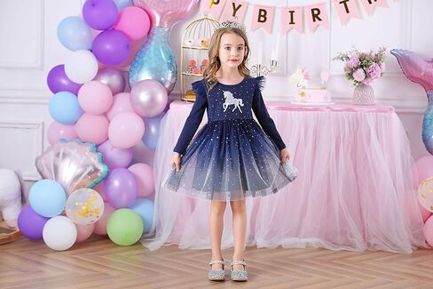 DXTON Girls Toddler Tutu Dresses Winter Long Sleeve Tulle for Party Casual Outfits 2-12T in Kuwait