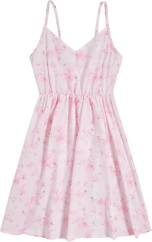 SOLY HUX Girl's Spaghetti Strap Dress Floral Print Sleeveless Summer Beach Casual Sundress A-line Mini Dresses in Saudi Arabia