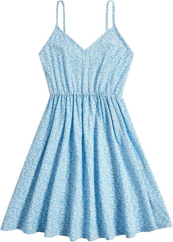 SOLY HUX Girl's Spaghetti Strap Dress Floral Print Sleeveless Summer Beach Casual Sundress A-line Mini Dresses in Saudi Arabia