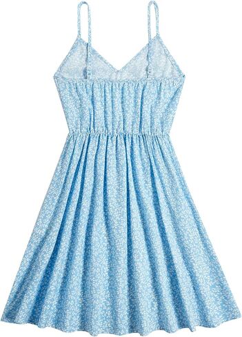 SOLY HUX Girl's Spaghetti Strap Dress Floral Print Sleeveless Summer Beach Casual Sundress A-line Mini Dresses in Saudi Arabia
