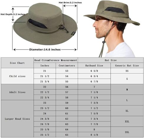 Fishing Hat for Mens Sun Hat Wide Brim Bucket Hat SPF UV Protection XL XXL Large Size Big Head Hiking Beach Safari in Kuwait
