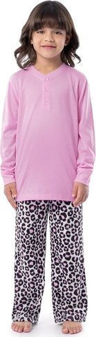 Fruit of the Loom Girls' Long Sleeve Jersey Henley Top and Fleece Pant Sleep Pajama Set in Saudi Arabia