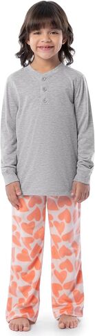 Fruit of the Loom Girls' Long Sleeve Jersey Henley Top and Fleece Pant Sleep Pajama Set in Saudi Arabia