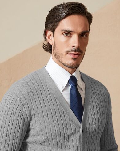 Kallspin Men's Pure Cotton Cable Knit Cardigan V-Neck Sweater Classic Casual Knitwear with Buttons in Saudi Arabia