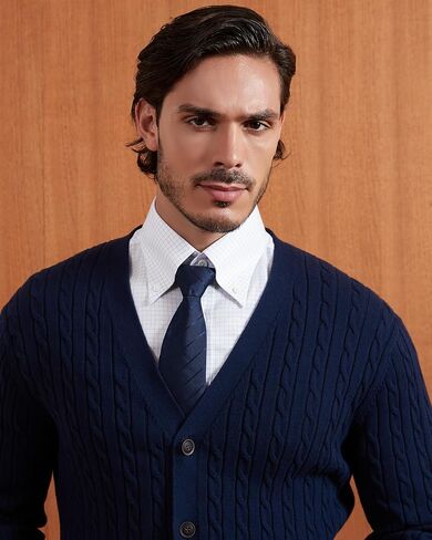 Kallspin Men's Pure Cotton Cable Knit Cardigan V-Neck Sweater Classic Casual Knitwear with Buttons in Saudi Arabia