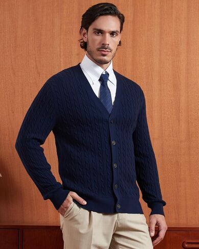 Kallspin Men's Pure Cotton Cable Knit Cardigan V-Neck Sweater Classic Casual Knitwear with Buttons in Saudi Arabia