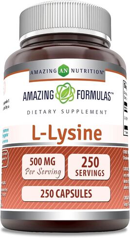 صيغ مذهلة L-Lysine 500 ملغ، 250 كبسولة مكملة للأحماض الأمينية | غير معدلة وراثيًا | خالي من الغلوتين | صنع في الولايات المتحدة الأمريكية in Kuwait