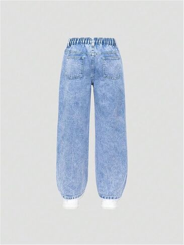 SHENHE Girl's Wide Leg Jeans Casual Elastic Waist Loose Jeans Denim Pants with Pockets in Kuwait