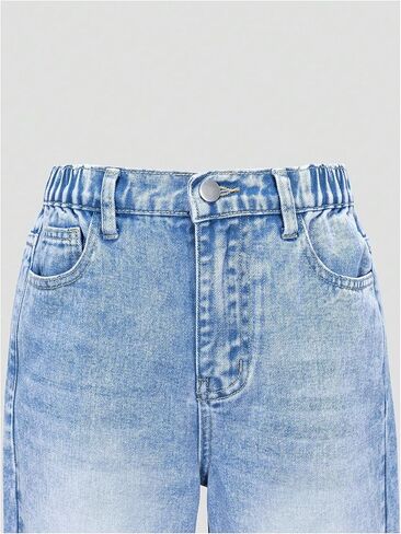 SHENHE Girl's Wide Leg Jeans Casual Elastic Waist Loose Jeans Denim Pants with Pockets in Kuwait