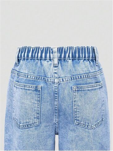 SHENHE Girl's Wide Leg Jeans Casual Elastic Waist Loose Jeans Denim Pants with Pockets in Kuwait