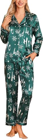 Samring Women's Silk Satin Pajamas Set Long Sleeve Sleepwear Two Piece Button Down Pj Set with Pockets S-XXL in Kuwait