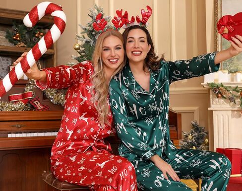 Samring Women's Silk Satin Pajamas Set Long Sleeve Sleepwear Two Piece Button Down Pj Set with Pockets S-XXL in Kuwait